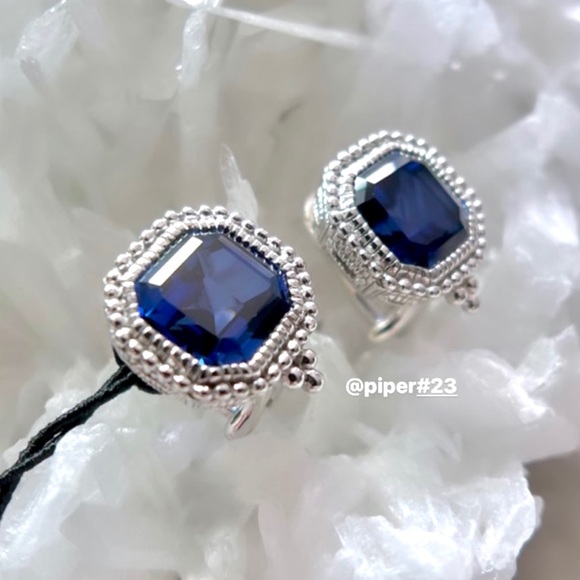 NWT Judith Ripka Asscher-cut Blue Sapphire Estate Stud Earrings - Picture 4 of 11
